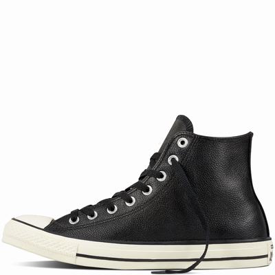 Converse Chuck Taylor All Star Tumble Leather High Tops Mens - Black/Black Shoes (667RVEBI)